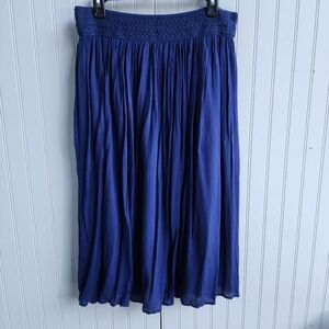 Gypsie Blu Women Blue Flowy Skirt Bohemian Stretchy Elastic Waist Midi Crinkle L
